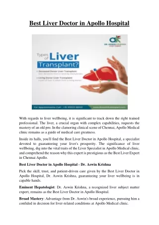 Best Liver Doctor in Apollo Hospital