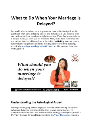 What to Do When Your Marriage Is Delayed?