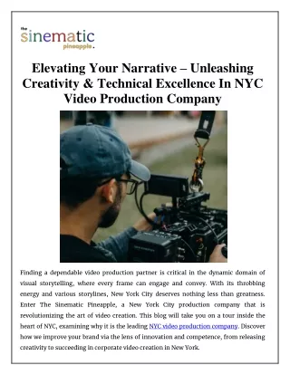 Unleashing Creativity & Technical Excellence In NYC Video Production Company