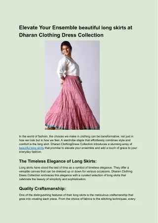 Elevate Your Ensemble beautiful long skirts at Dharan Clothing Dress Collection