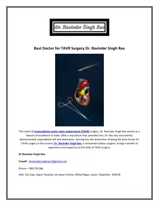 TAVR Surgery Dr. Ravinder Singh Rao