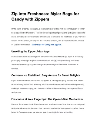 zip into freshness mylar bags for candy with