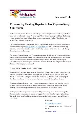 Trustworthy Heating Repairs in Las Vegas to Keep You Warm