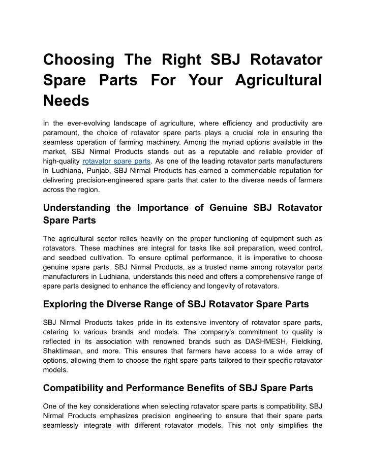 choosing the right sbj rotavator spare parts