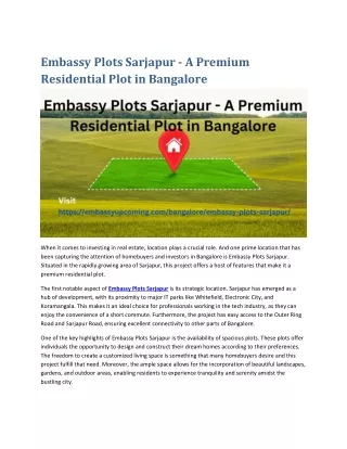 Embassy Plots Sarjapur, Bangalore