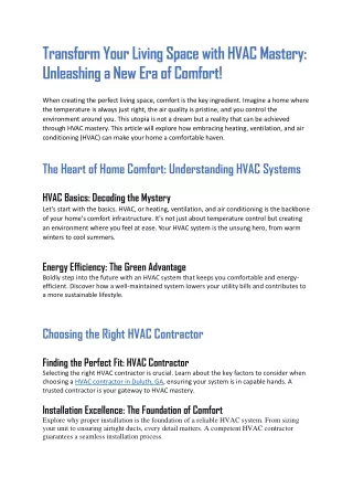Transform Your Living Space with HVAC Mastery: Unleashing a New Era of Comfort!