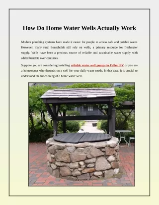 How Do Home Water Wells Actually Work