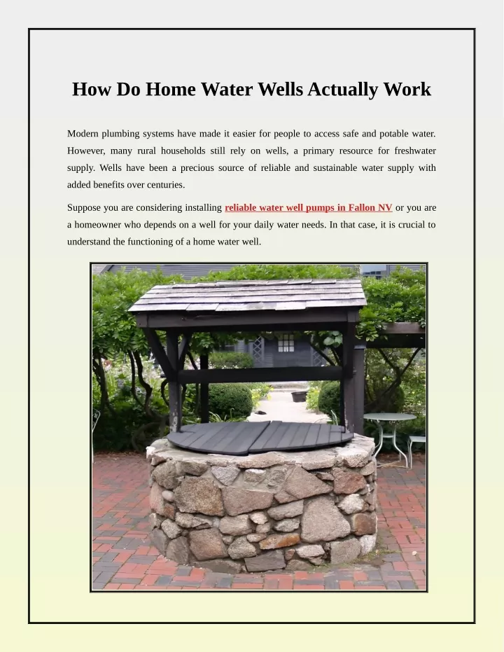 how do home water wells actually work