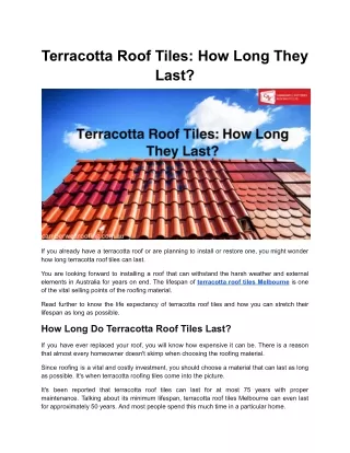 Terracotta Roof Tiles: How Long They Last?