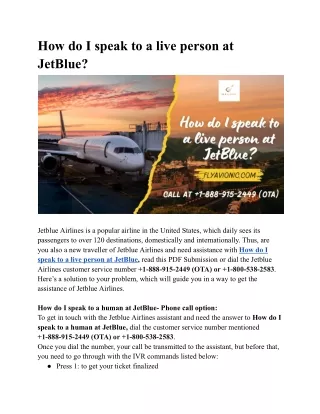 How do I speak to a live person at JetBlue?