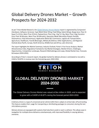 Delivery Drones Market – Growth Prospects for 2024-2032