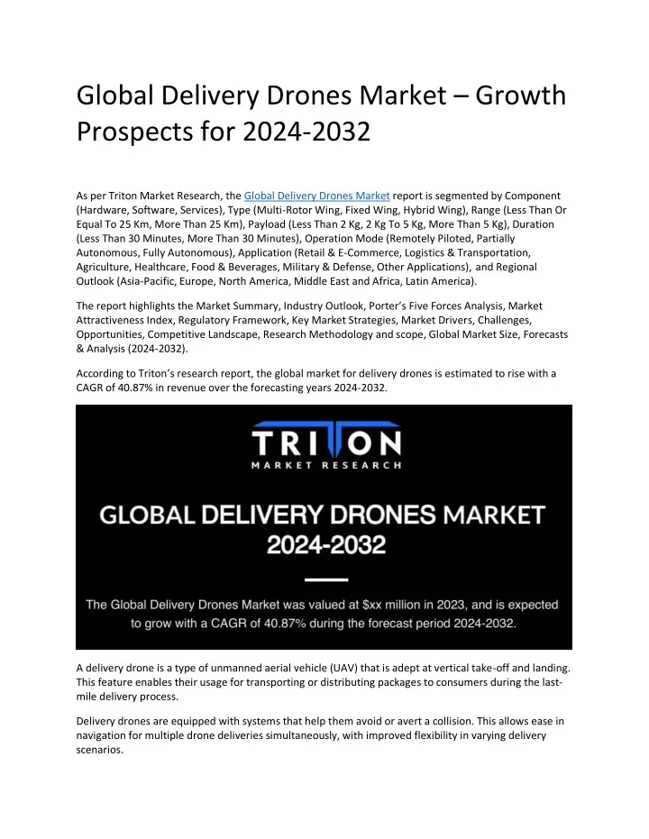 global delivery drones market growth prospects