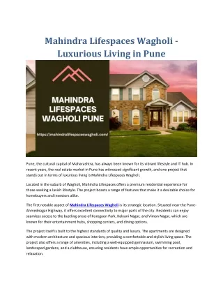 Mahindra Lifespaces Wagholi Pune