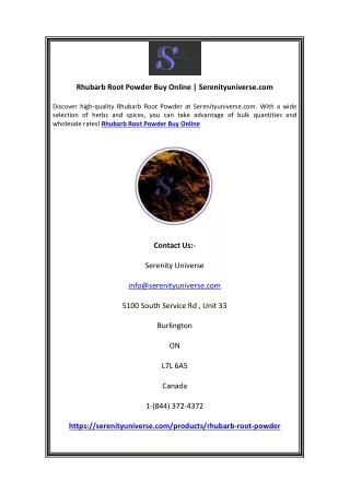 Rhubarb Root Powder Buy Online | Serenityuniverse.com
