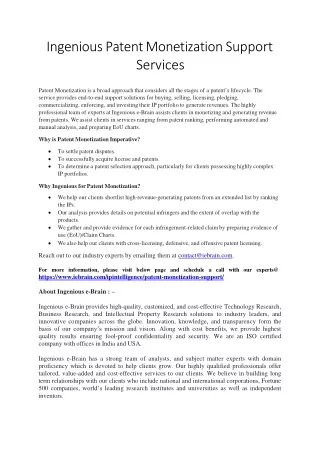 ingenious patent monetization support services