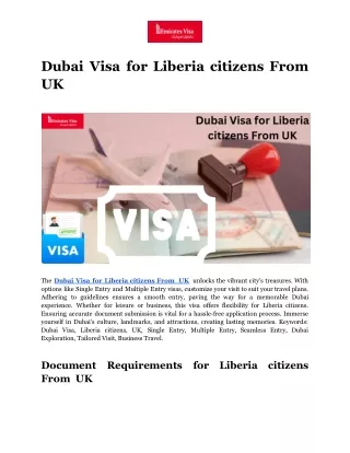 Dubai Visa for Liberia citizens From  UK