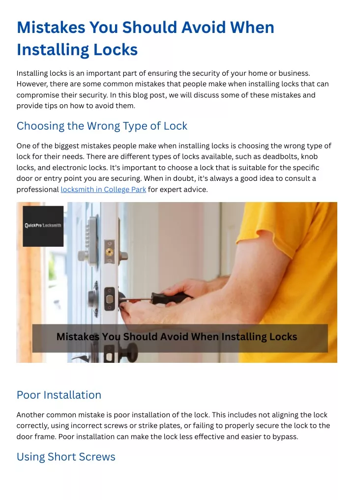 mistakes you should avoid when installing locks