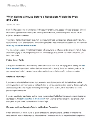 When Selling a House Before a Recession, Weigh the Pros and Cons