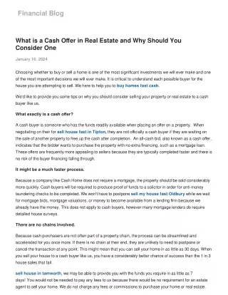 What is a Cash Offer in Real Estate and Why Should You Consider One