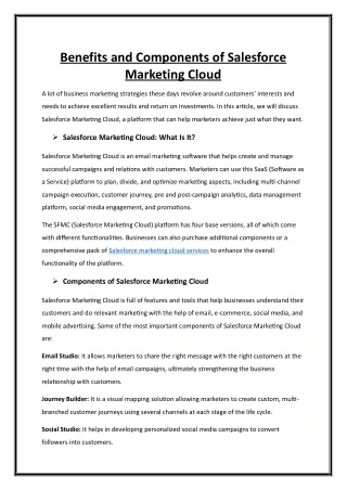 Benefits and Components of Salesforce Marketing Cloud
