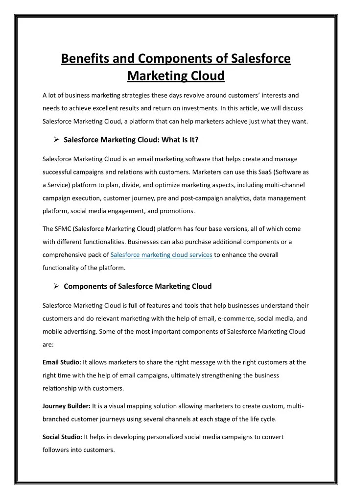 benefits and components of salesforce marketing