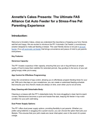 Annette's Cakes Presents: The Ultimate FAS Alliance Cat Auto Feeder for a Stress