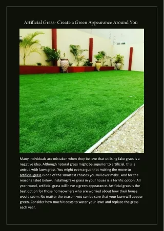 Artificial Grass- Create a Green Appearance Around You