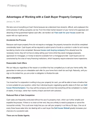 Advantages of Working with a Cash Buyer Property Company