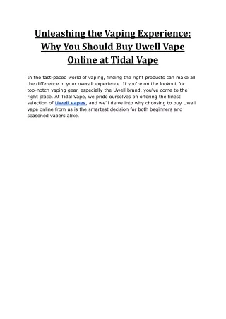 Unleashing the Vaping Experience Why You Should Buy Uwell Vape Online at Tidal Vape