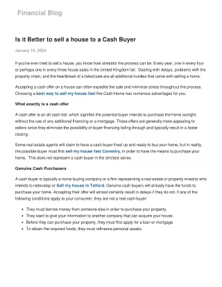 Is it Better to sell a house to a Cash Buyer