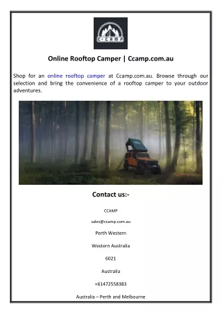 Online Rooftop Camper  Ccamp.com.au
