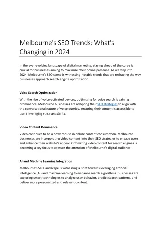Melbourne's SEO Trends What's Changing in 2024
