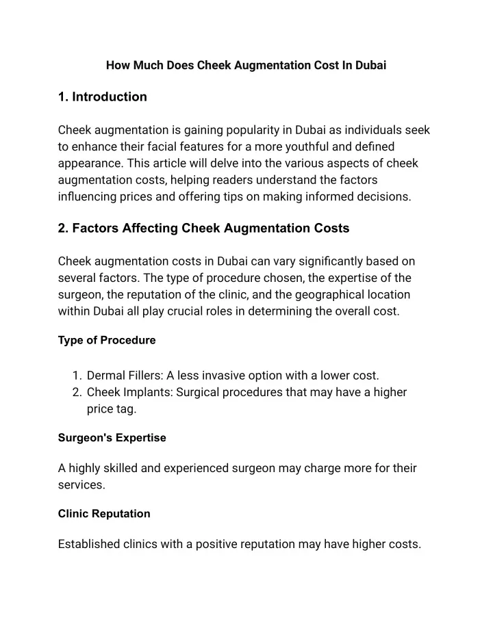 how much does cheek augmentation cost in dubai