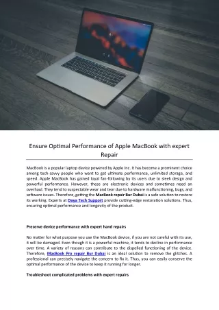 Ensure optimal performance of Apple MacBook with expert repair