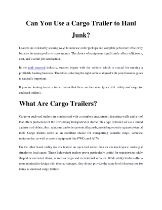 Can You Use a Cargo Trailer to Haul Junk