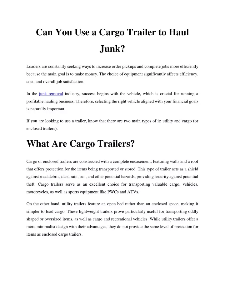 can you use a cargo trailer to haul