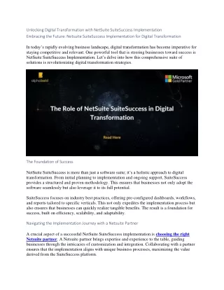 The Role of NetSuite SuiteSuccess in Digital Transformation