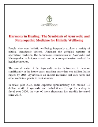 Harmony in Healing: The Symbiosis of Ayurvedic and Naturopathic Medicine for Hol