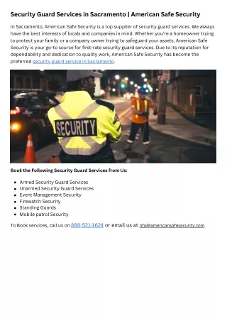 Security Guard Services Provided By American Safe Security  Sacramento