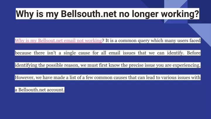why is my bellsouth net no longer working