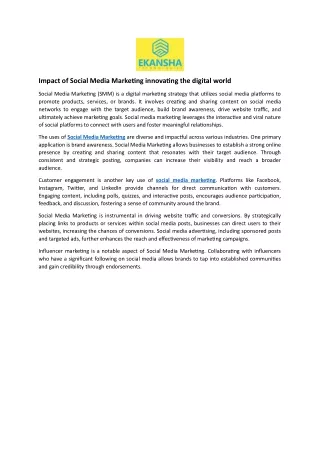 Impact of Social Media Marketing innovating the digital world