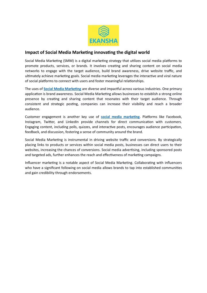 impact of social media marketing innovating