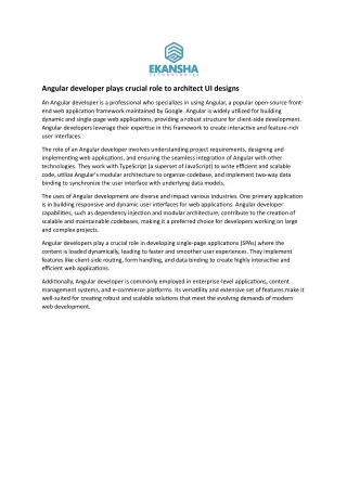 Angular developer plays crucial role to architect UI designs