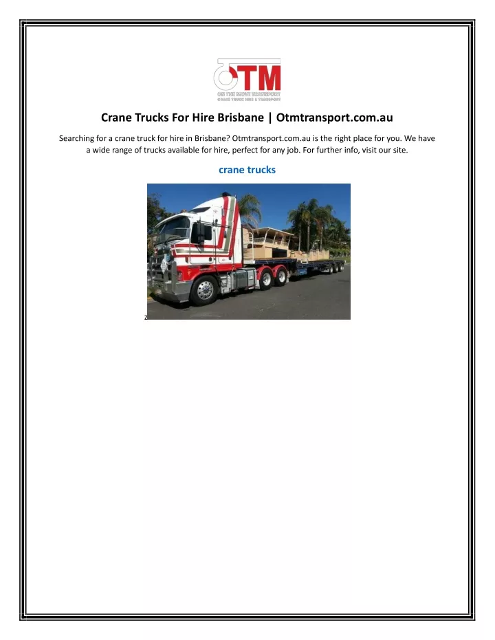 crane trucks for hire brisbane otmtransport com au