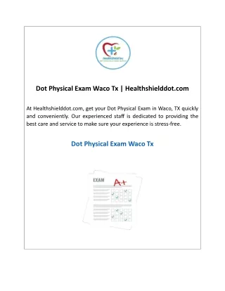 Dot Physical Exam Waco Tx  Healthshielddot