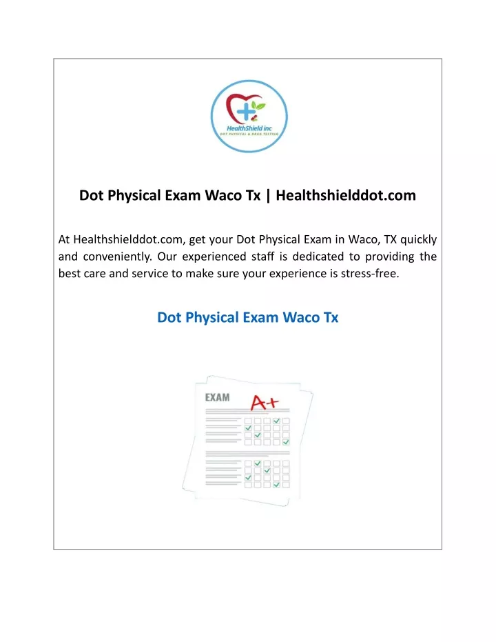 dot physical exam waco tx healthshielddot com