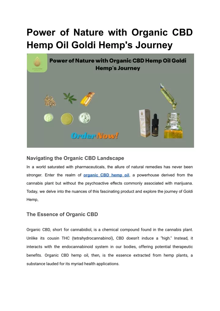 power of nature with organic cbd hemp oil goldi