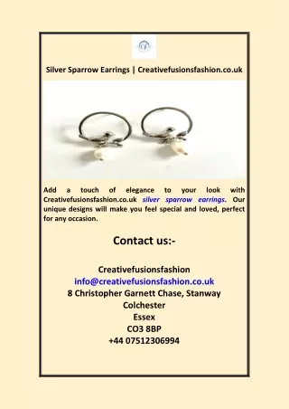 Silver Sparrow Earrings  Creativefusionsfashion.co.uk