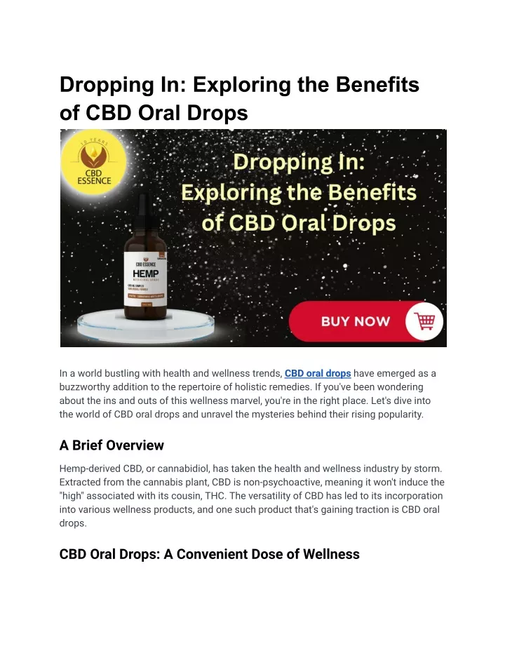 dropping in exploring the benefits of cbd oral