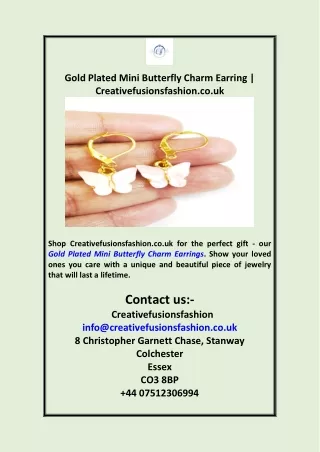 Gold Plated Mini Butterfly Charm Earring  Creativefusionsfashion.co.uk